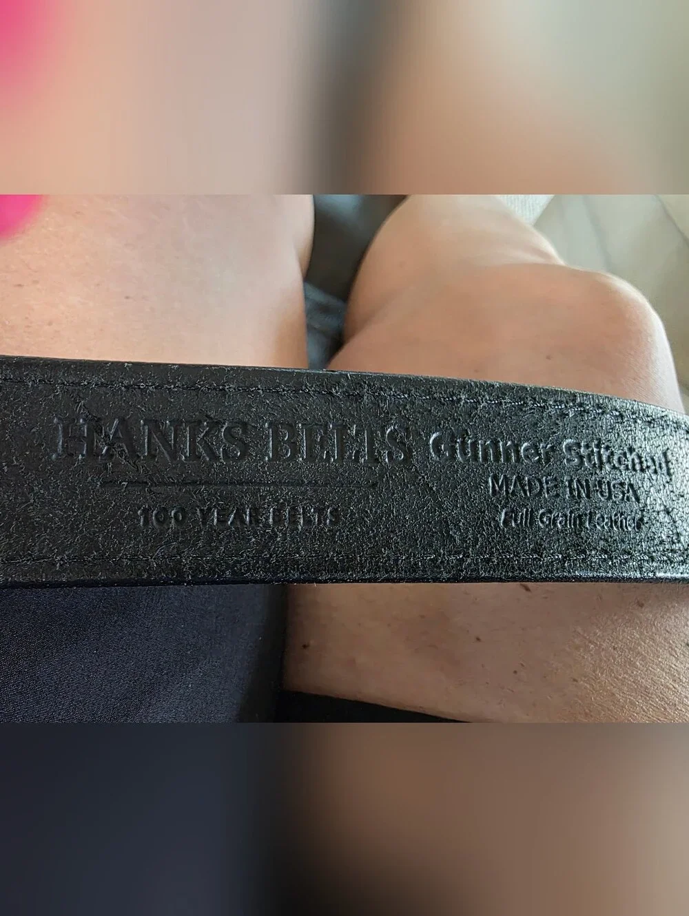 Hanks Belts Mens Gunner Stitched Black Leather Belt Size 56 Full Grain Leather